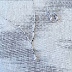 Faux pearl and rhinestone necklace and earring set